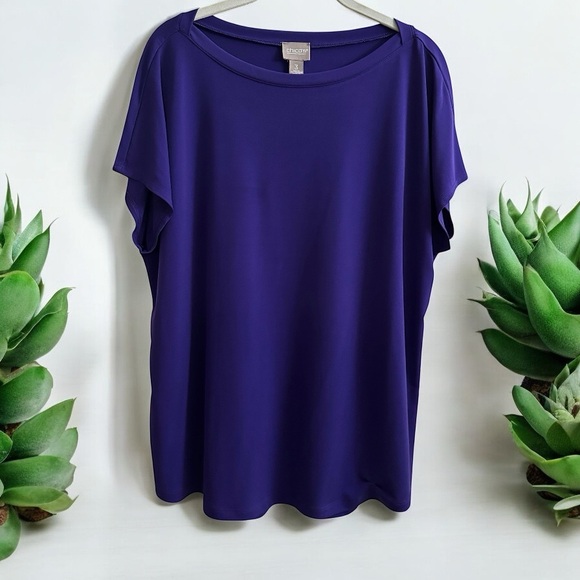 Chico's Purple Cap Sleeve Slinky Size 3 XL‎ Blouse Top Long - Picture 1 of 15